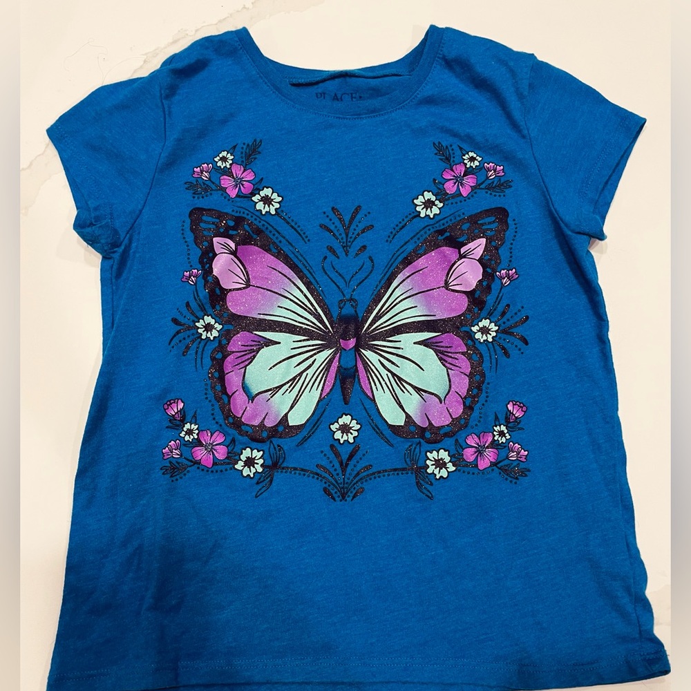 Children’s Place kids graphic blue butterfly short sleeve t-shirt. Kids M 7/8